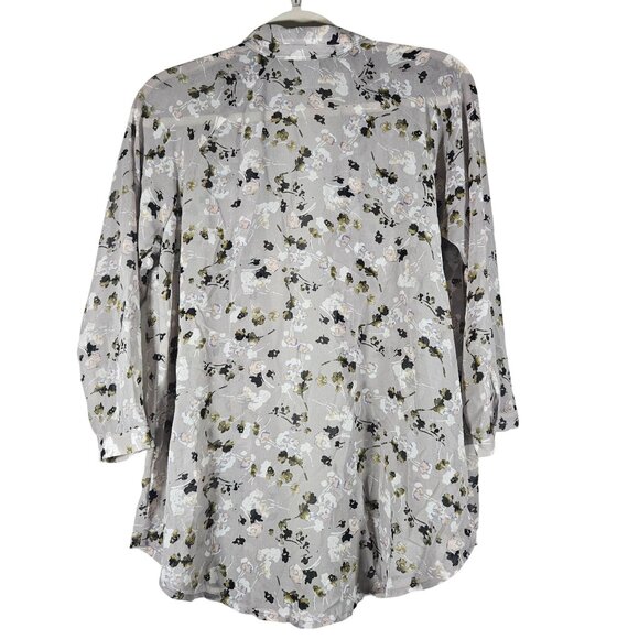 Loft Women's Floral Button-Up Blouse Gray M Cottagecore Clean Girl Light Layers - Picture 3 of 13